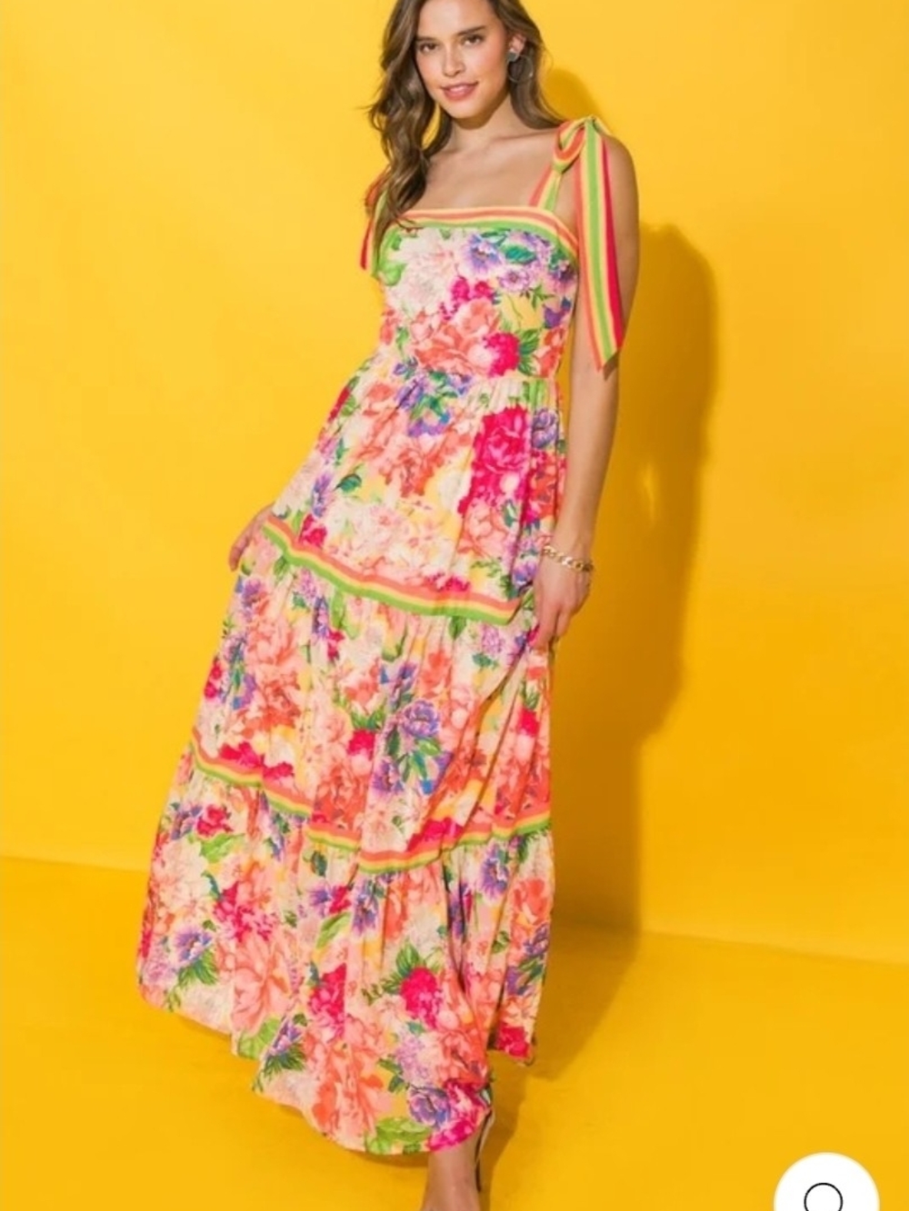 Flying Tomato Multicolor Floral Maxi Dress with Pink, Green & Yellow Accents